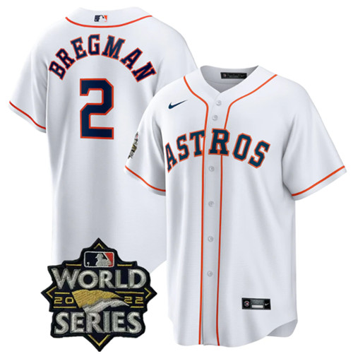 Men's Houston Astros #2 Alex Bregman White 2022 World Series Home Stitched Baseball Jersey